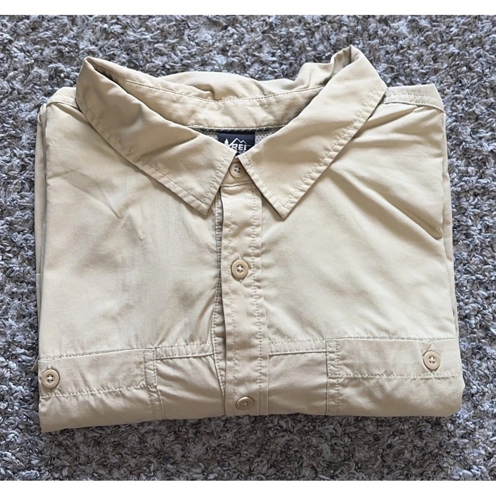 REI Co-op Sahara Shirt Men 3XL Down Vented Hiking Shirt Long Sleeve Beige Khaki
